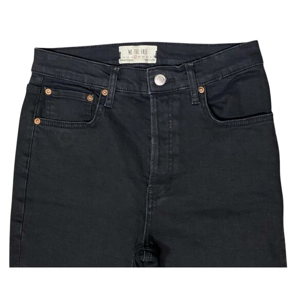 We the Free Distressed Black High Rise Skinny Stretch Jeans Raw Hem Size 27 - Picture 9 of 13